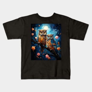 Owls art, owl girl lover, van gogh starry night Kids T-Shirt